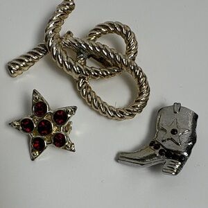 Silver and Red Western Brooch Set
